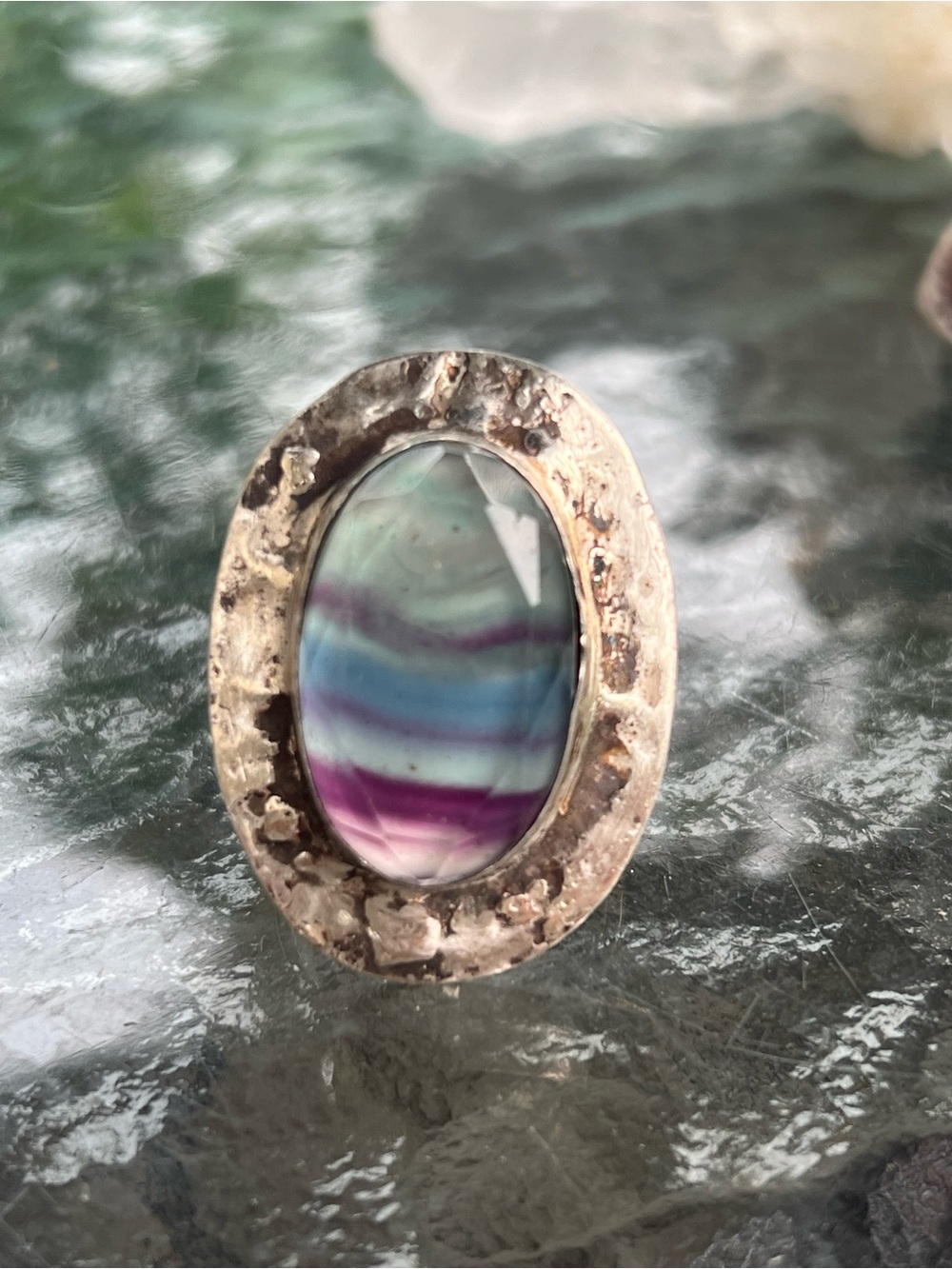 Sterling Silver Multicolor Fluorite Oval Ring